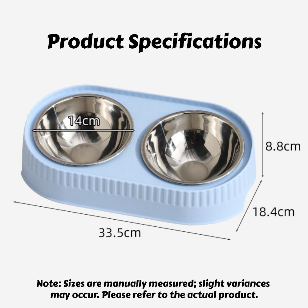 Double Stainless Steel Pet Bowl: Raised Feeder with Wide Non-slip Base, Double Food and Water Compartment with Neck Support