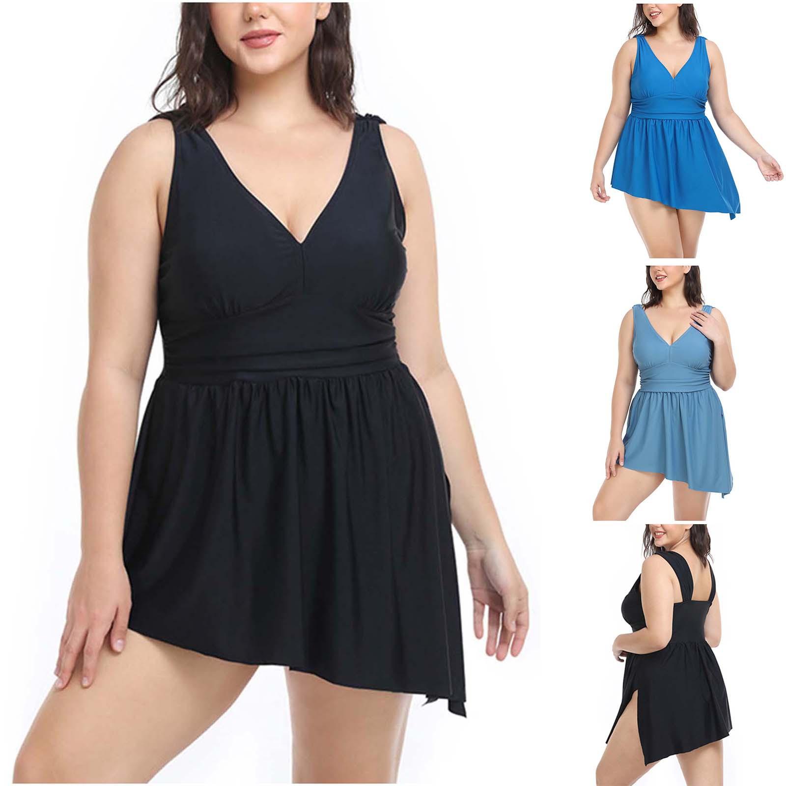 

(Куниде) Женский купальный костюм с разделенной юбкой больших размеров с подкладкой для бюстгальтера и без стального бюстгальтера