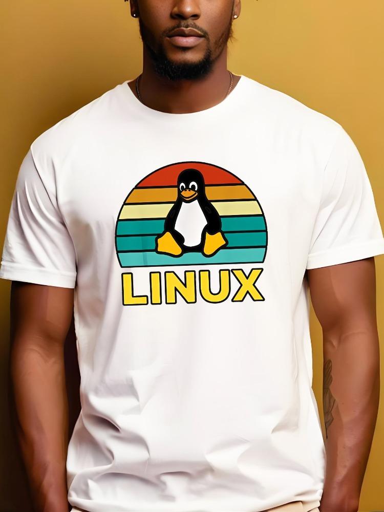 

Summer Men s 100% Cotton Casual Loose Retro Penguin Pattern Printed Comfortable Sports Round Neck Short Sleeved T-shirt Top S разноцветный