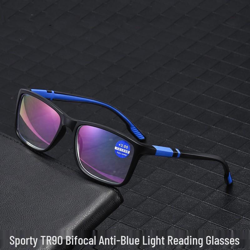 TR90 Sporty Bifocal Reading Glasses, Anti-Blue Light, Resin Coated, Large Frame for Men & Women