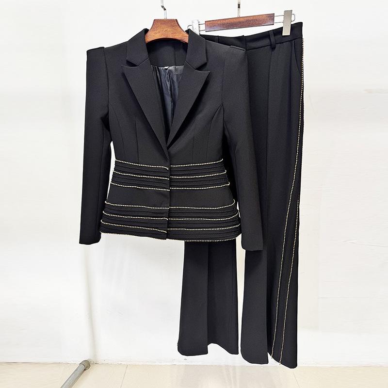 Spot 2026 Celebrity Temperament Slim Fit Two-Piece Suit with Copper Chain and Beaded Long Pants