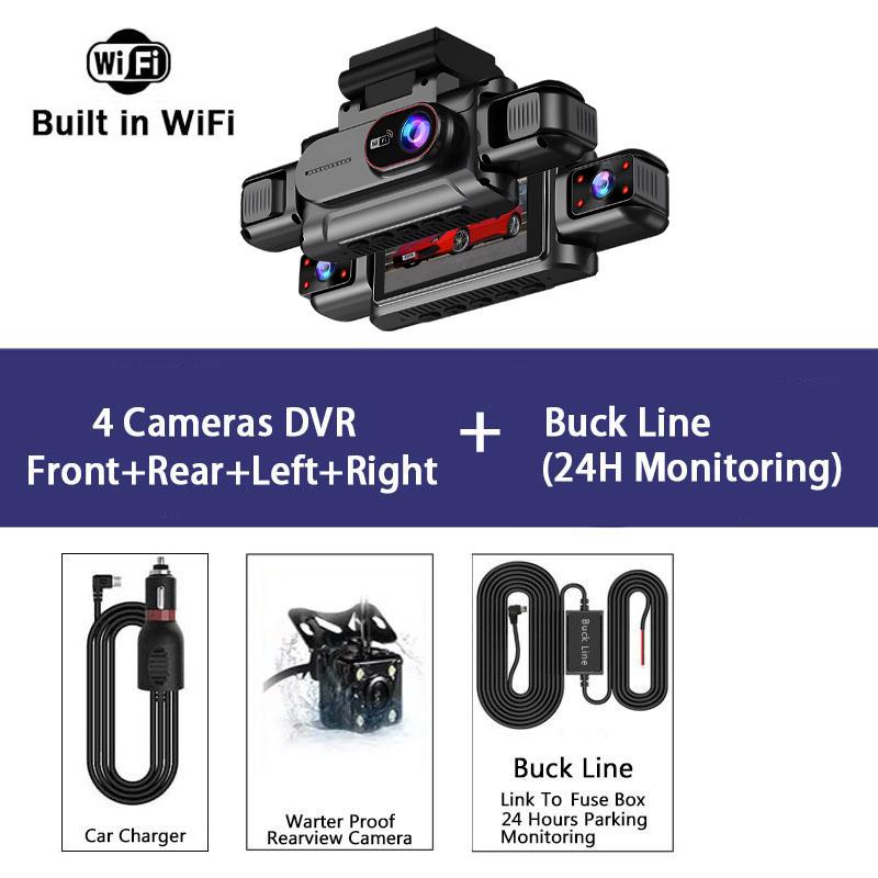 4 Channel Car DVR UHD 1080P 4-Lens Cabin Vehicle Dash Cam 360° All Sides Car Camera Wifi Video Driving Registrator Black Box