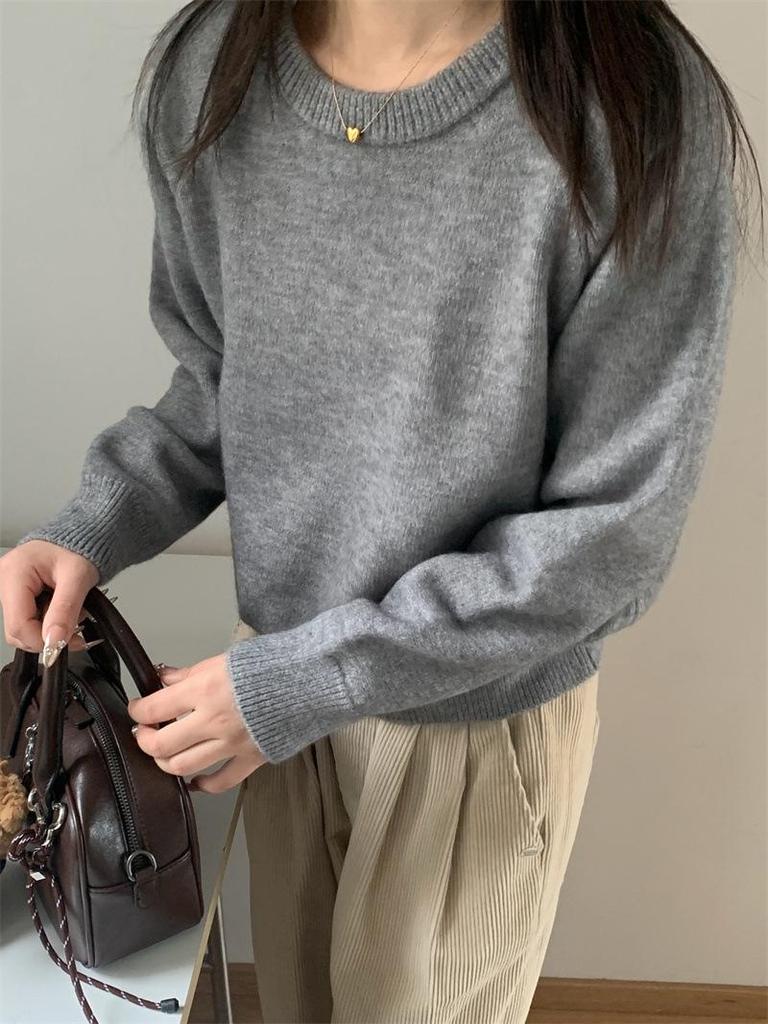 Korean Style V-neck Sweater for Women - Autumn/Winter 2025 Collection, Loose Fit, Solid Color, Versatile Knit Base Layer