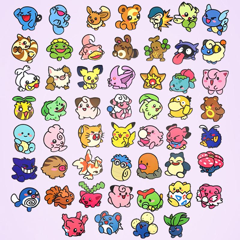 53PCS Kawaii Anime Pocket Monsters Stickers Pikachu DIY Laptop Luggage Skateboarding Mobile Cartoon Student Toys Gift Stickers