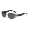 Women's Retro Frameless Oval Curved Lens Sunglasses Metal Sunglasses