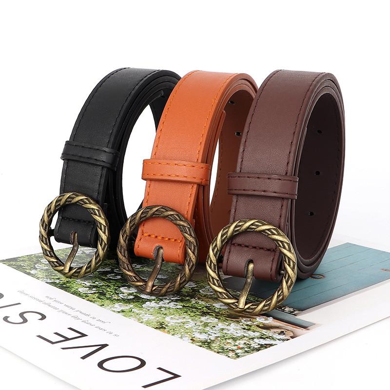 Minimalist Waist Retro Belt With Circular Buckle Design For Casual And Business