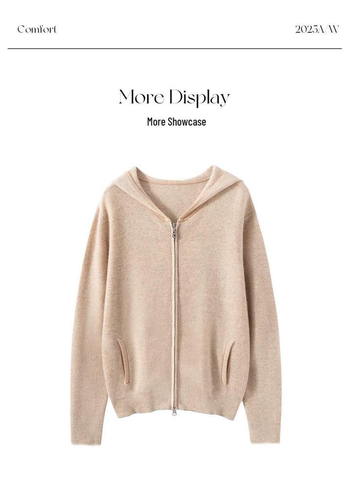 Women's Heavyweight Cashmere Hooded Cardigan - Soft, Elegant Autumn/Winter Outerwear Sweater