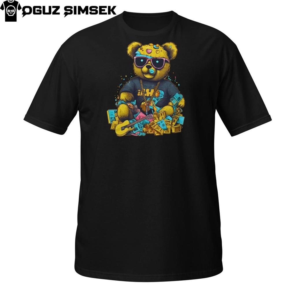 Money Teddy Bear T-Shirt Mens Womens Tees Top – Rich Hip Hop Bear with Bling and Cash Design