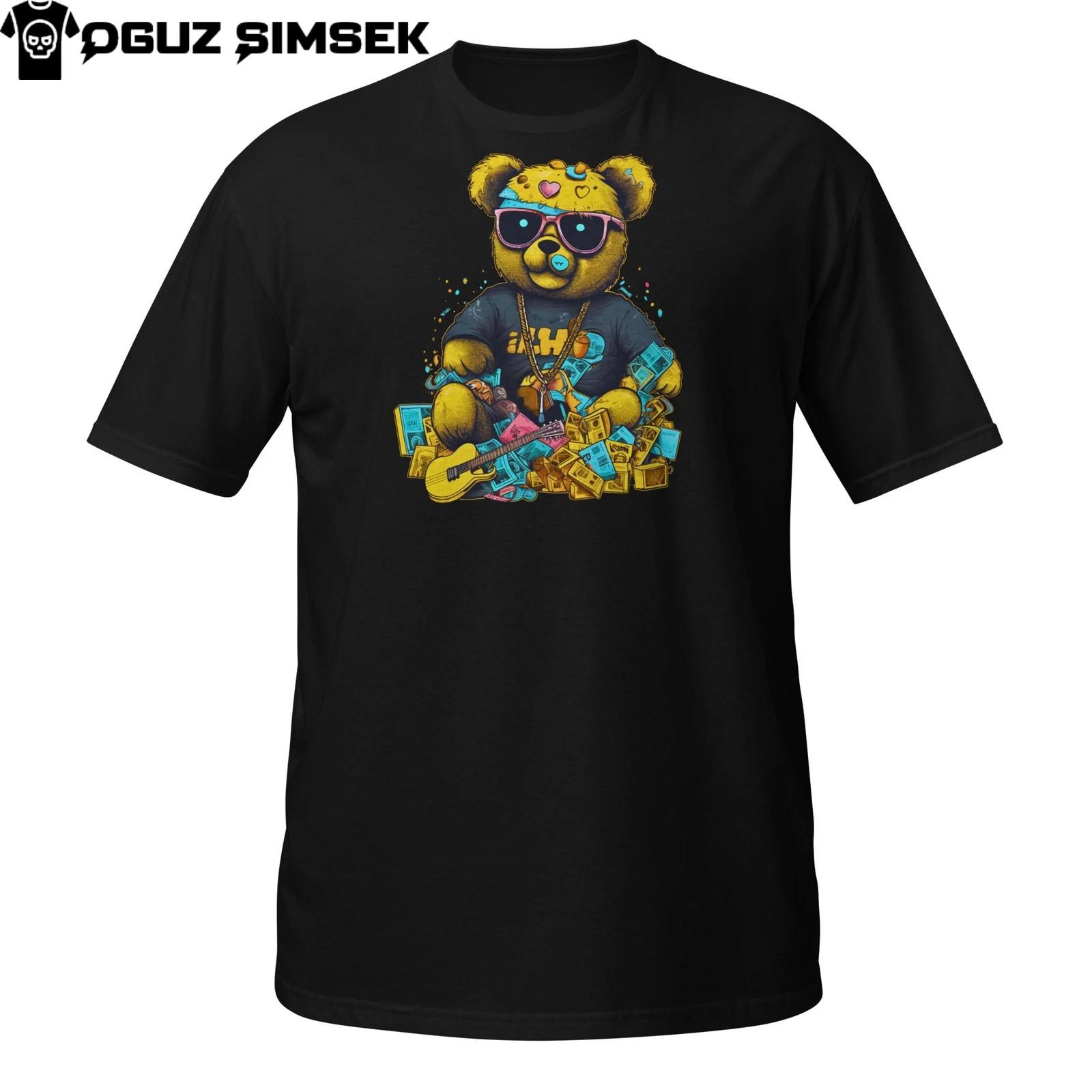 Money Teddy Bear T-Shirt Mens Womens Tees Top – Rich Hip Hop Bear with Bling and Cash Design 3XL