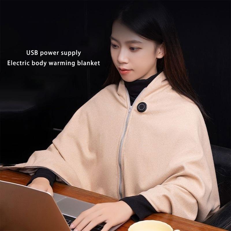 USB Heated Shawl Wrap for Women USB Electric Blanket with 3 Heating Levels and Zippered Designing