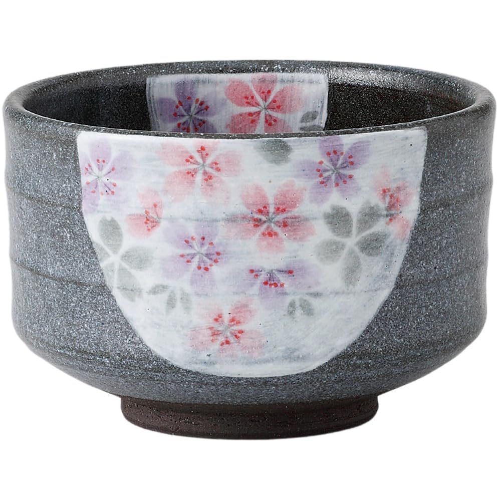 Matcha x Black with Cherry Blossom Tea Mino Made in Japan Ale-net Bowl, 11.5 H7.5cm, Motif, Ceremony, Ware,