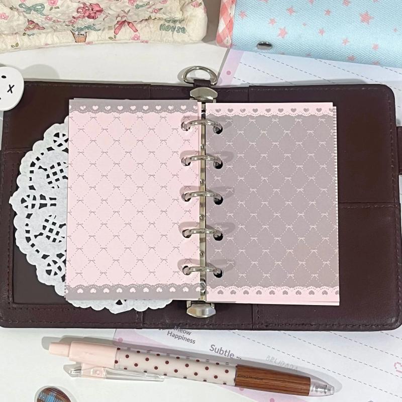 Æstetisk 6-huls ringbind påfyldningspapir 60 ark 6 designs M5 løse ark planlæggerindsats Pink Brun Journal sider