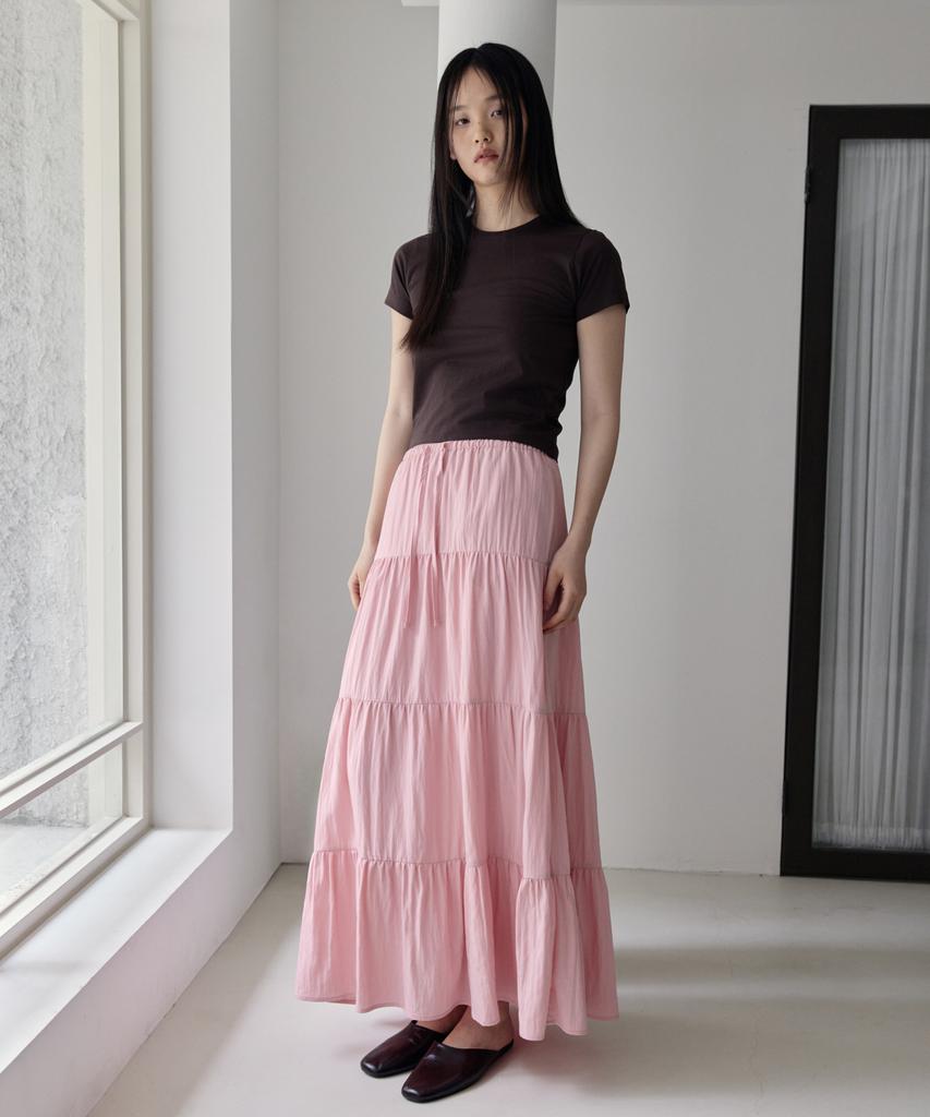 38 Come On Common Shirring Tiered Banding Skirts (Light Pink)