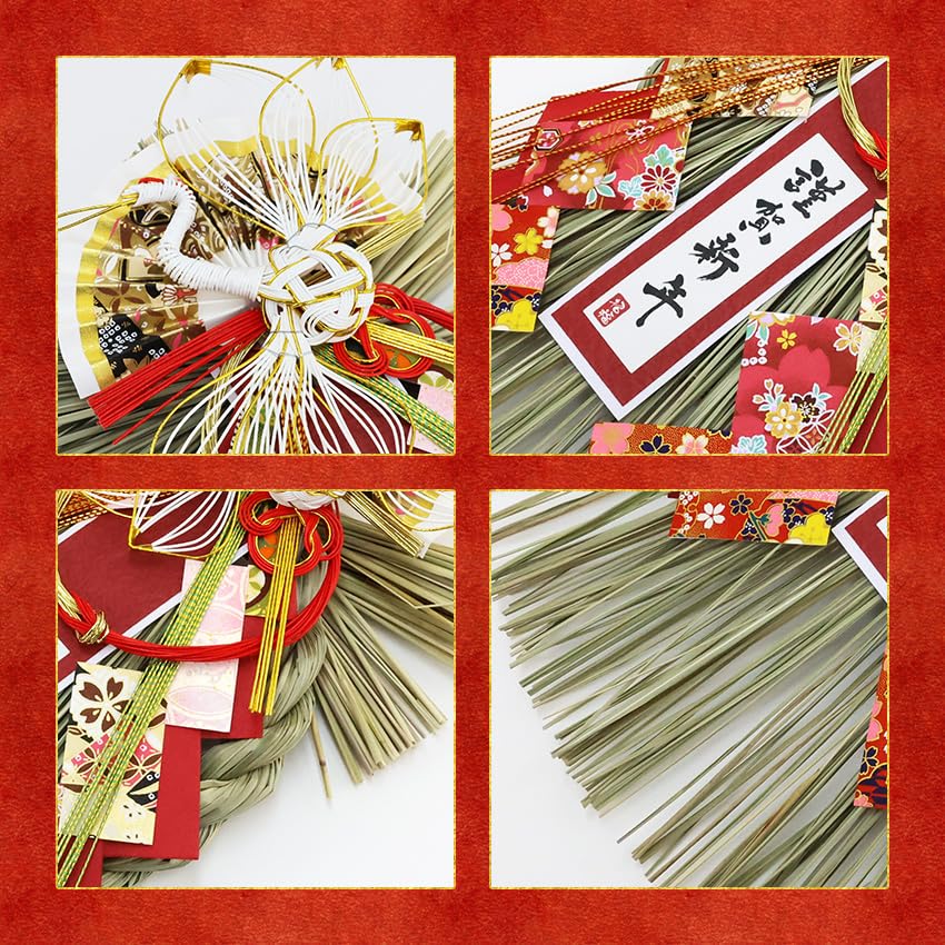 Osaka Choseido New Shimenawa Stylish Entrance Wreath with 40cm Tsuruga Includes Bonus Maneki Neko Chopstick Rest Year's Decoration, (Shimenawa Rope),