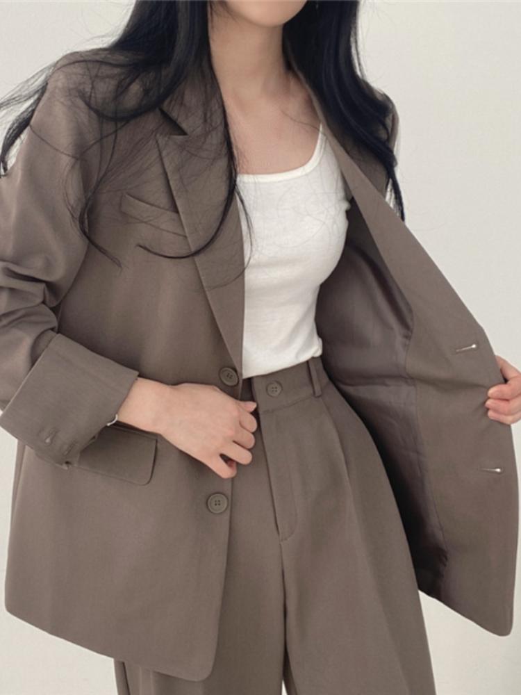 Büro Stil Elegante Zwei Stück Set Damen Outfits Taschen Solide Vintage Patchwork Hosen Anzüge Weiblichen Koreanischen Mode Designer Casual Sets