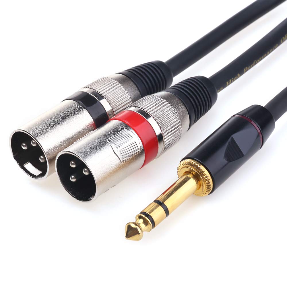 Disino 14 TRS To Dual XLR Male Y-Splitter Stereo Breakout Cable, 14" (6.35mm) To 2 XLR Patch Cable - 3.3ft1m