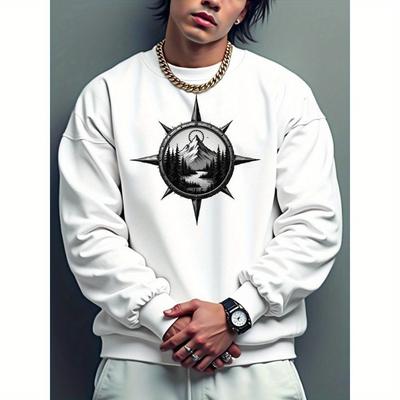 Men's Crew Neck Sweatshirt, Perfect for Transitional Seasons & Outdoor Walks, Warm