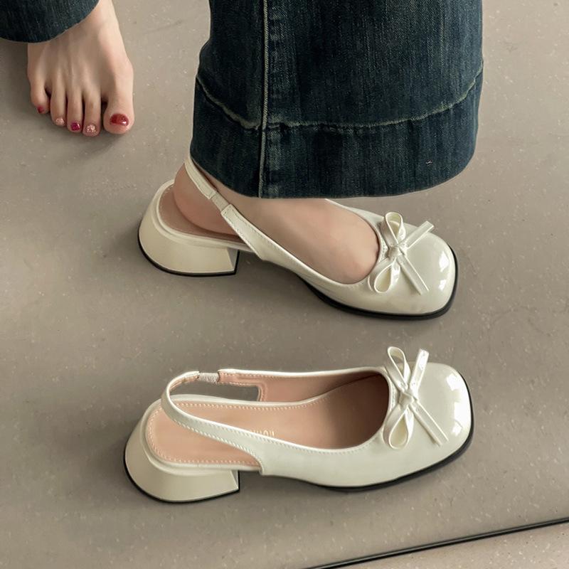 French Fairy Style Bow Bag Head Thick Heel High Heel Sandals Women's Summer New with Skirt Single Shoes Women's Shoes