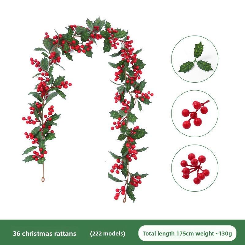 Christmas Simulation Red Fruit Vine With Artificial Pine Needles For Holiday Home Decor