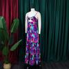 Women's Sexy Spaghetti Strap Colorful Print Maxi Dress, Backless Cut Out High Waist Tiered Beach Vacation Evening Party Gown