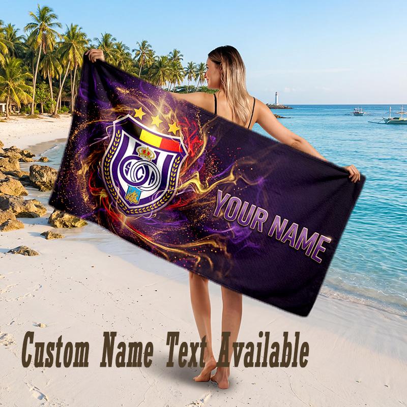 Anderlecht FC logo Design Beach Towel Custom Text Large Towel for Beach Vacation