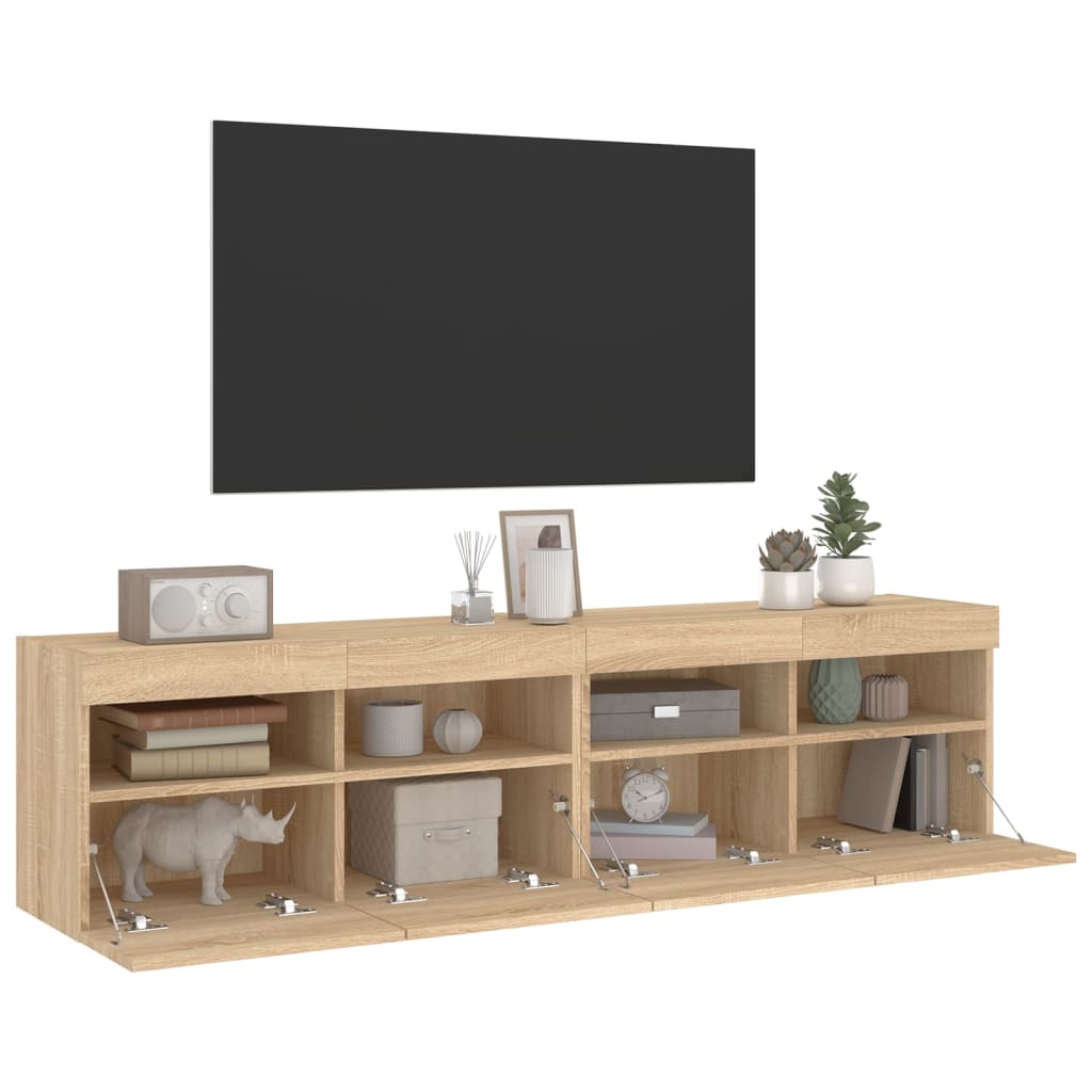 Wall Mounted TV Cabinets with LED Lights 2 pcs Sonoma Oak 80 x 30 x 40 cm