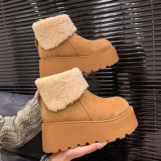 Short tube fashionable snow boots for women in winter 2026  with thick velvet and sponge sole cotton shoes and boots