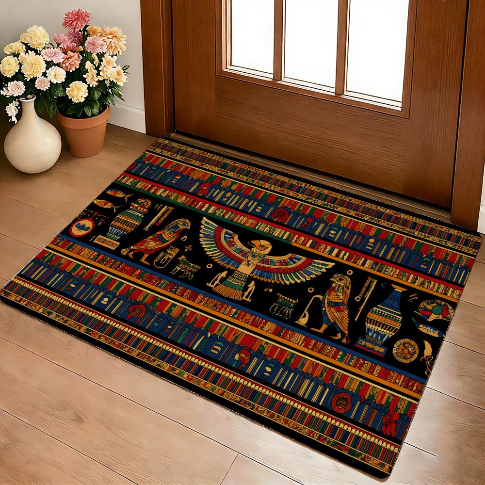 Egyptian Pattern Floor Mat Cozy Flannel Soft Thick Non-Slip Mat For Living Room Bedroom Kitchen Decor Rugs