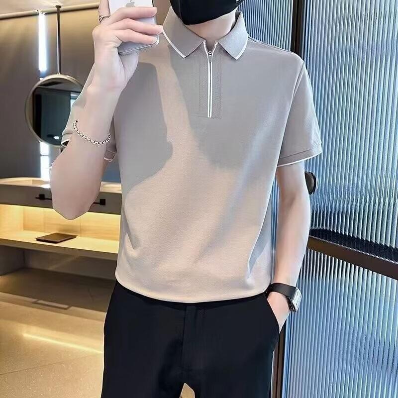 New American Simple Short-Sleeved Polo Shirt Men'S Hong Kong Style Loose High-End Light Ripe Style Retro Lapel Top