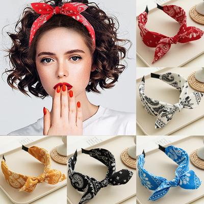 Modisches Paisley-Bandana-Stirnband für Damen Oben geknotetes Schleifen-Haarband Niedliches Kaninchenohr-Turban-Kopfwickel Haarband Mädchen Accessoires