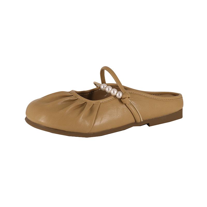 Pearl bag head half slippers women's outer wear 2025 new lazy with skirt flat bottom cool slippers