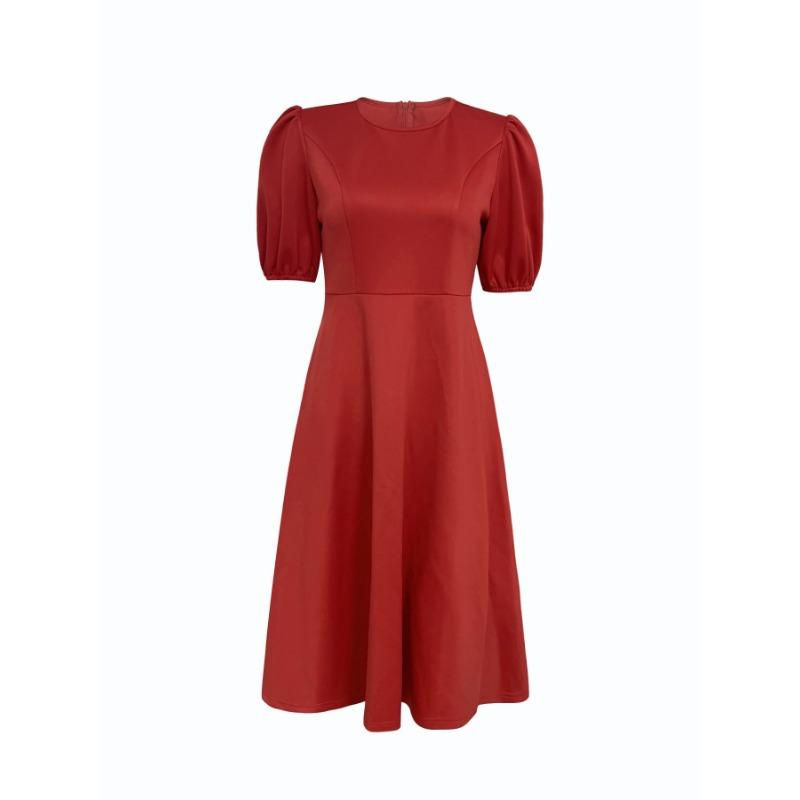 Damekjole Elegant Ensfarget Casual Rund Hals Puffermer Kjole