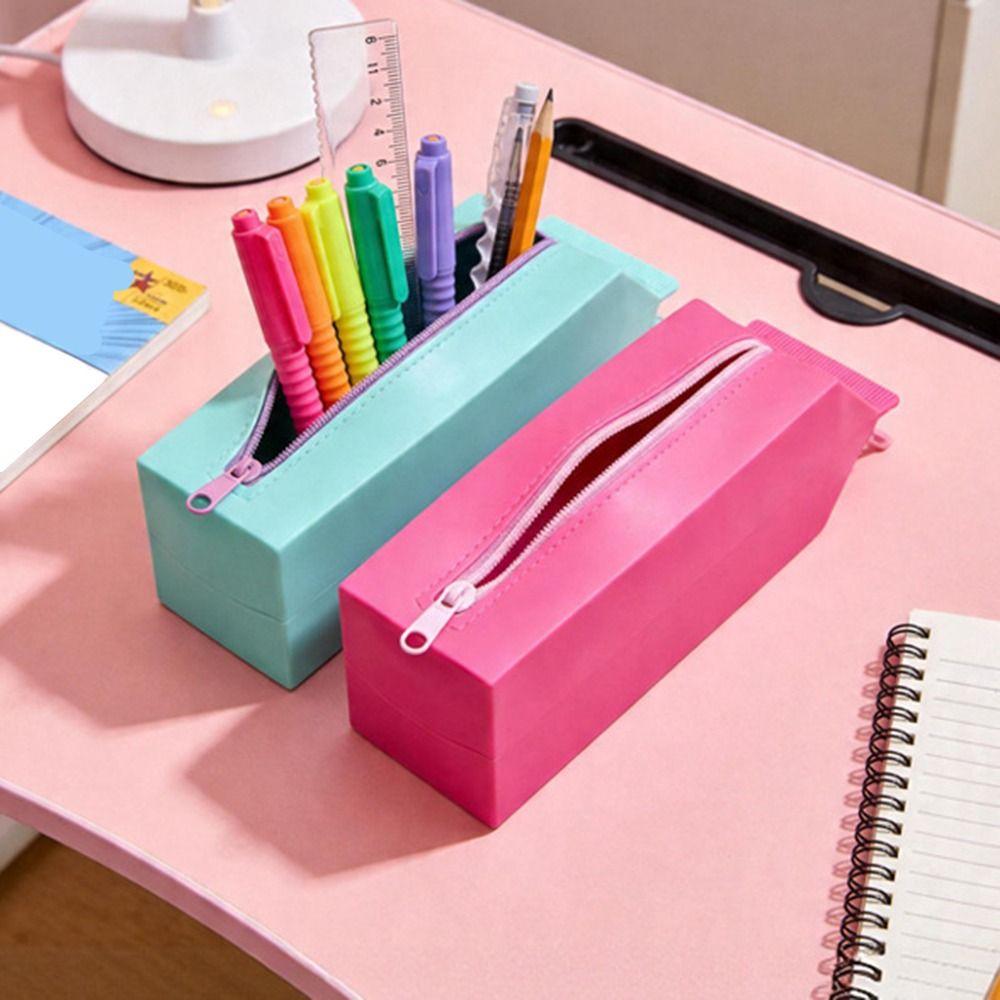 Milk Box Shape Pencil Case Silicone Makeup Storage Box New Pen Holder  School