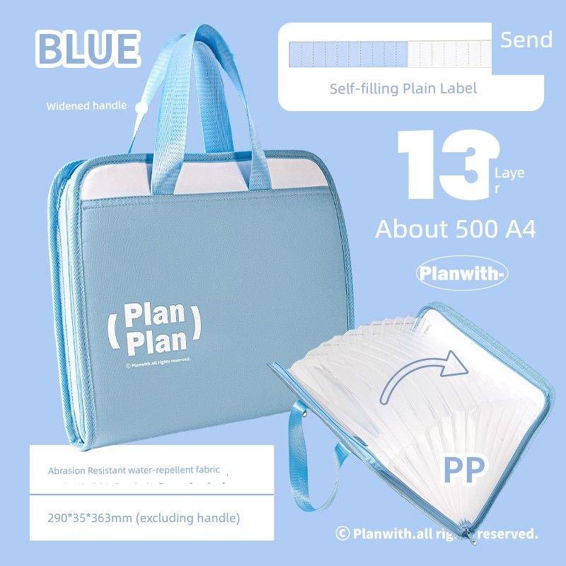 

Planwith Portable Zippered Expanding File Folder Test Paper Cosmetics Bag File Holder Large Capacity A4 File Bag Portable blue blue