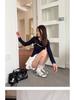 Women's Sheepskin Leather Split-Toe Slip-On Chunky Heel Ballet Flats