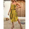 Strappy Printed Dress - Elegant Ink Silk Gauze for Commute and Casual Wear