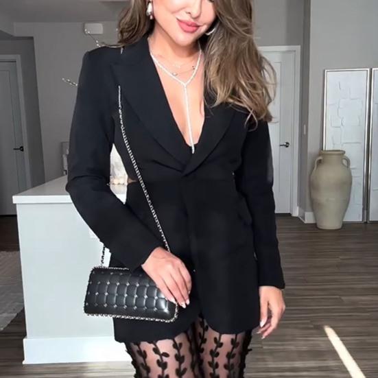 Chaqueta de traje de mujer con solapa y botones de manga larga con espalda expuesta