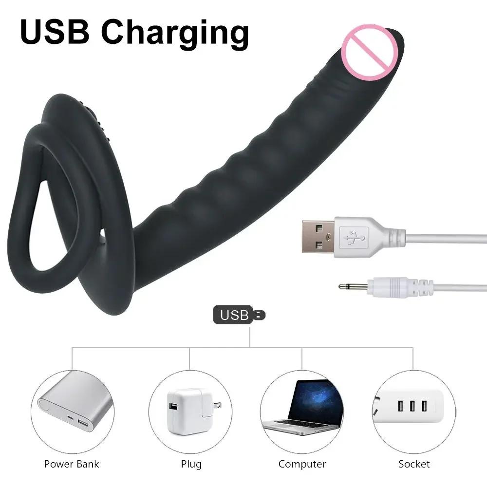 Double Penetration Strap On Anal Vibrator for Couples Dildo Vibrator Anus Plug G Spot Clitoral Vagina Vibrator Intimate Adult Sex Toys Masturbator