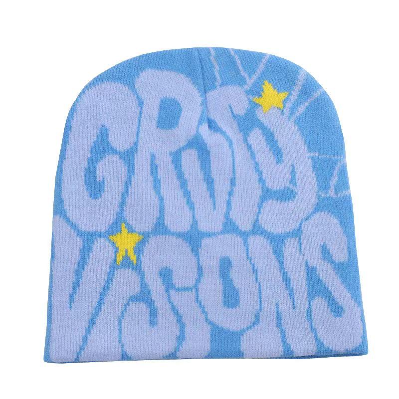 Herbst/Winter Unisex Streetwear Jacquard Buchstaben Strickmütze 22*22cm blau