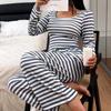 Women's Square Neck Striped Slimming Pajama Set - Long Sleeve & Pants