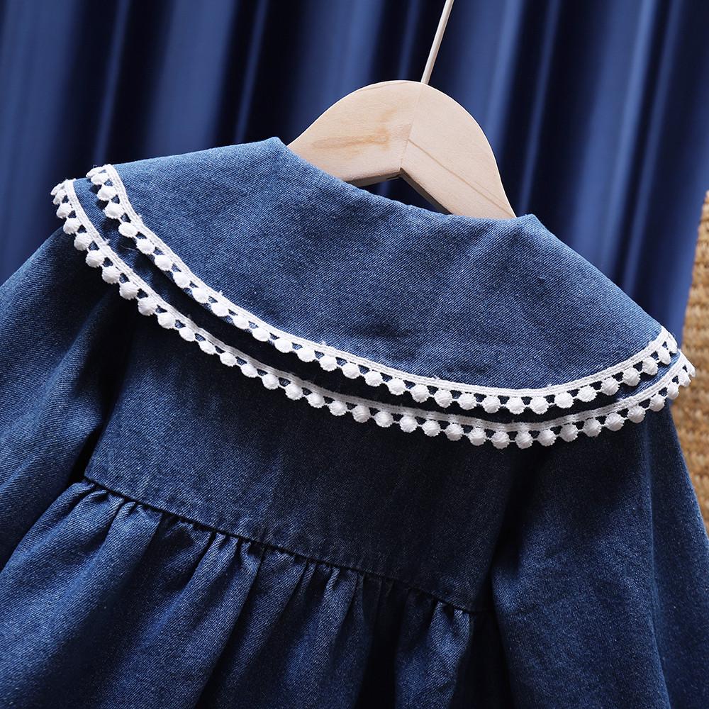 Korean-Style Baby Denim Skirt Dress: Long-Sleeved Cream Spring & Autumn Fashion 2025