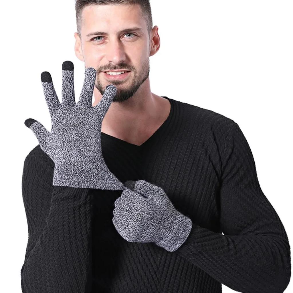 Winter Knitted Gloves Men Warm Full Finger Touchscreen Anti-Slip Gloves for Cycling Running Driving Hiking Camping Work Mittens