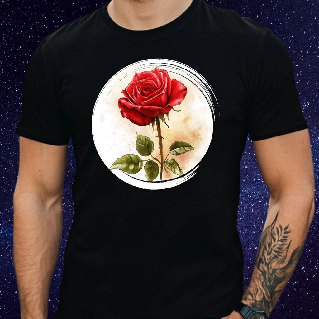 T-Shirt Herren Rote Rose Motiv Baumwolle Größe S bis 5XL