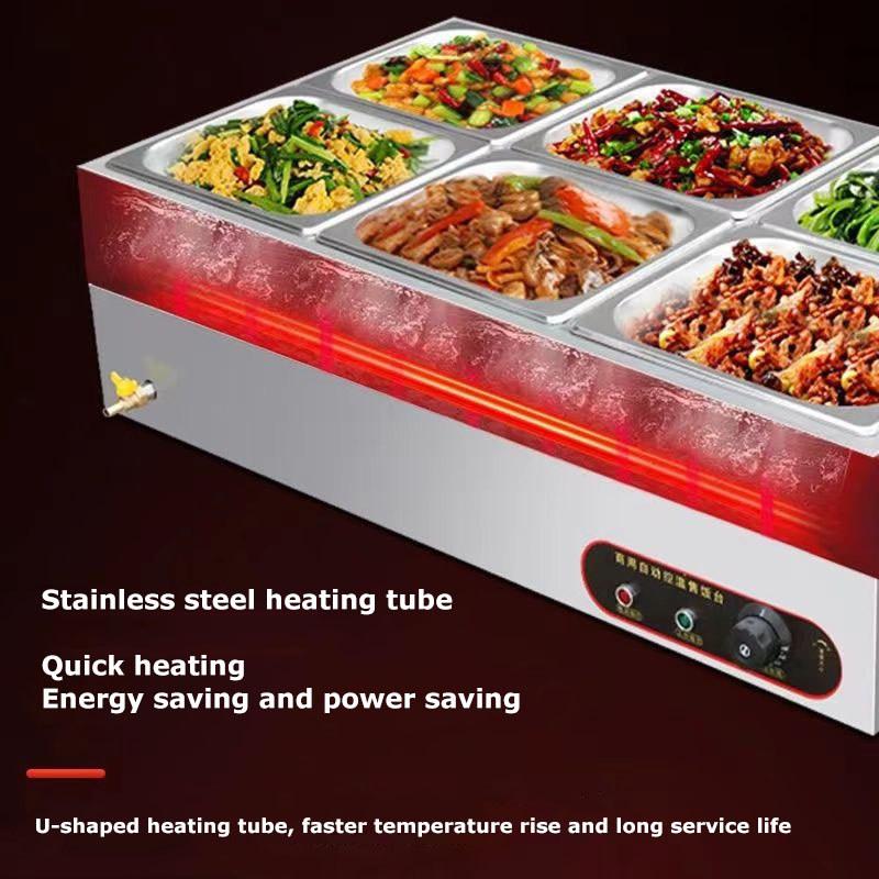 Commercial Fast Food Insulation Table 304 Stainless Steel Electric Heating Table Auto Temperature Control Food Container