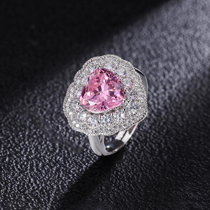 Jewelry Temperament Women'S Jewelry Ring, Imitation Pink Diamond Yellow Diamond Love Ring 10 * 10