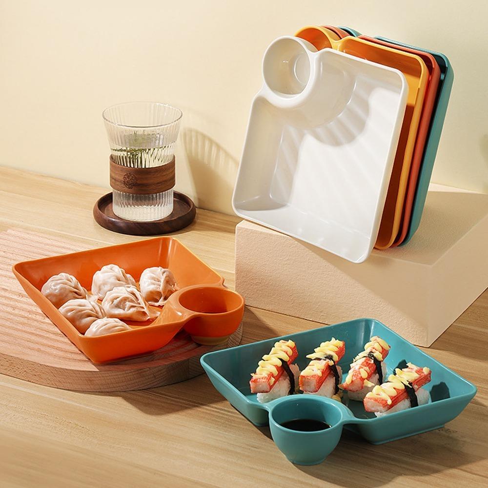 4Pcs Lightweight Divided  Tray Compartment Design Sauce  Plate Dinner Plate  Kitchen Daily Use