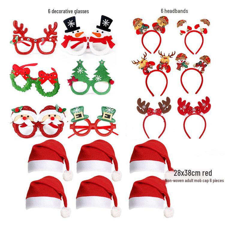 Christmas Antler Glasses & Santa Hat Set for Adults and Kids - Gift with Santa Claus Hat & Snowman Headband