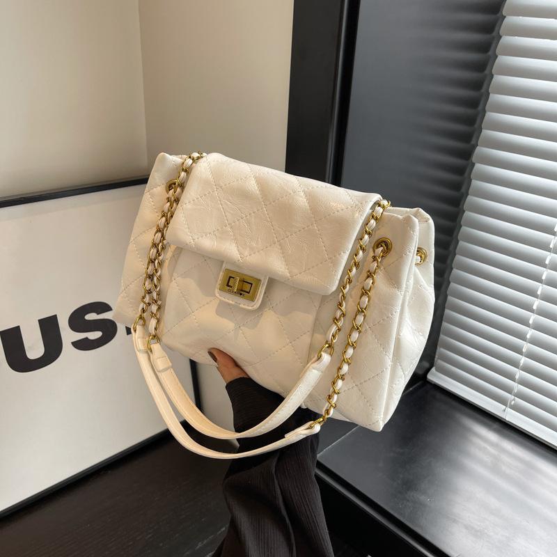 

Сумка-цепочка ромбовидной формы женская большой вместимости новая осенне-зимняя ретро нишевая сумка-мессенджер сумка-тоут для поездок на работу белый