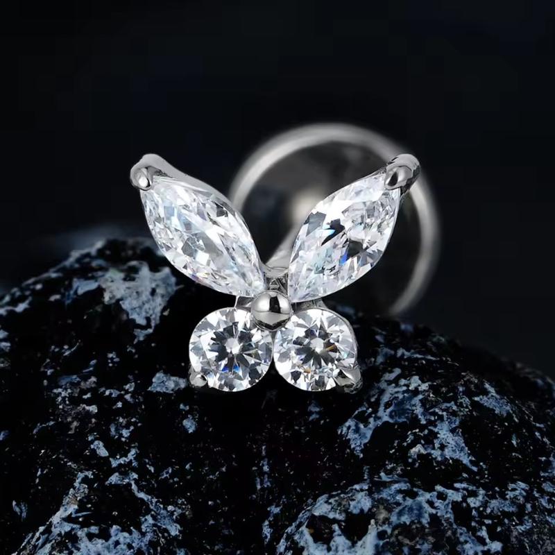 Right Grand Astm F136 Titanium 16G Mini Butterfly Cz Labret Tragus Cartilage Conch Forward Helix Stud Nose Piercing Body Jewelry
