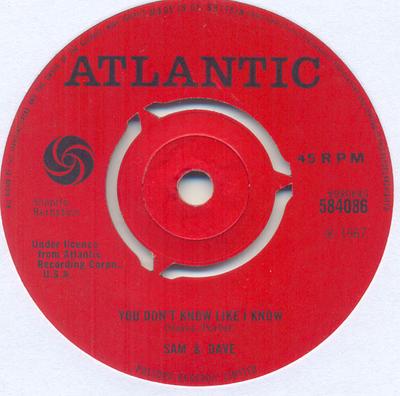 7-Zoll Schallplatte SAM & DAVE - You Don't Know Like I Know / Blame 584086 Atlantic 1967 UK Soul/Funk Gebraucht
